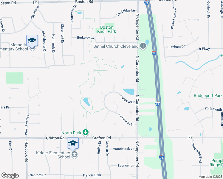 map of restaurants, bars, coffee shops, grocery stores, and more near 3493 Hanover Drive in Brunswick