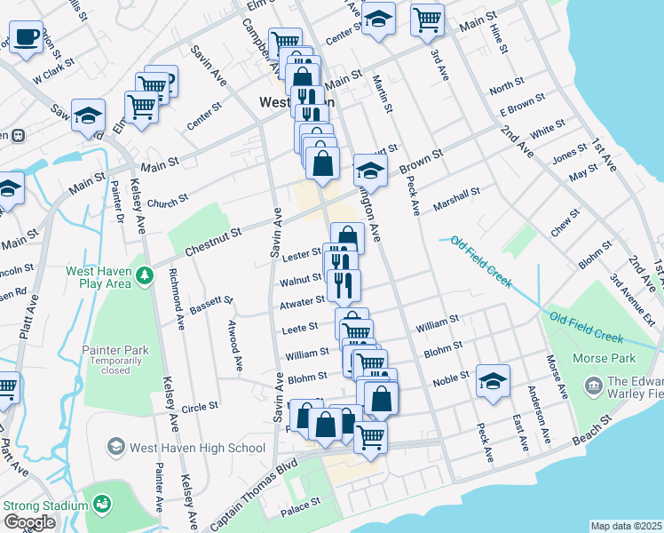 map of restaurants, bars, coffee shops, grocery stores, and more near 294 Campbell Avenue in West Haven
