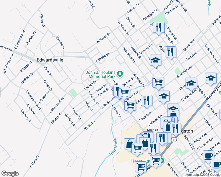 map of restaurants, bars, coffee shops, grocery stores, and more near 4 Green St in Edwardsville