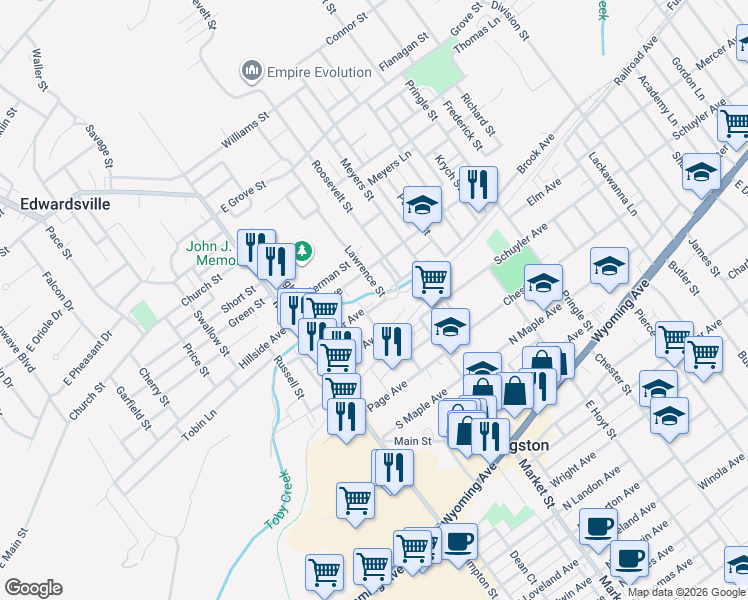 map of restaurants, bars, coffee shops, grocery stores, and more near 1 Meyers Court in Kingston