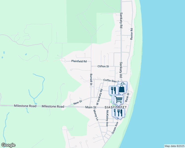 map of restaurants, bars, coffee shops, grocery stores, and more near 35 Burnell Street in Nantucket