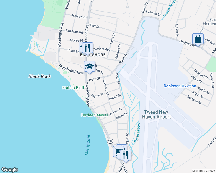 map of restaurants, bars, coffee shops, grocery stores, and more near 330 Concord Street in East Haven