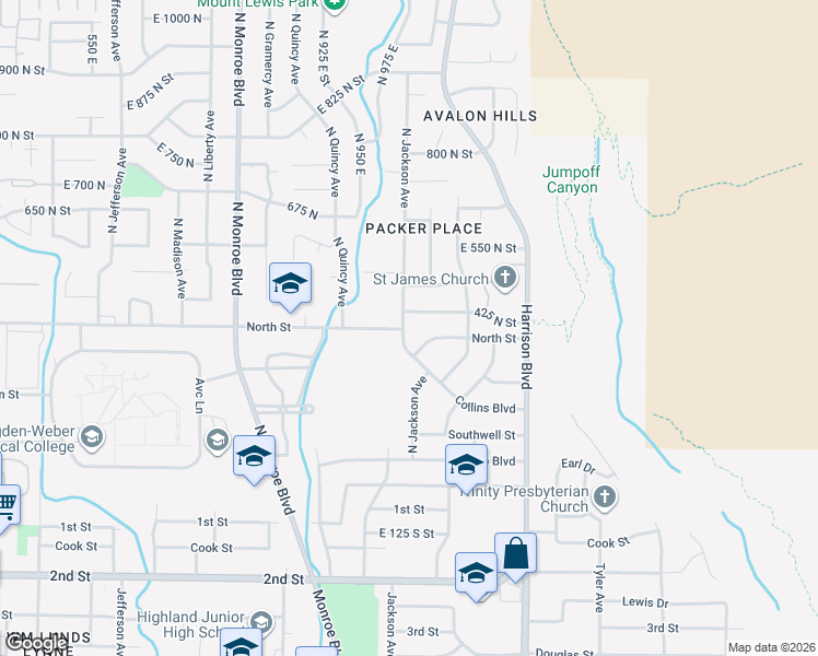 map of restaurants, bars, coffee shops, grocery stores, and more near 368 North Jackson Avenue in Ogden