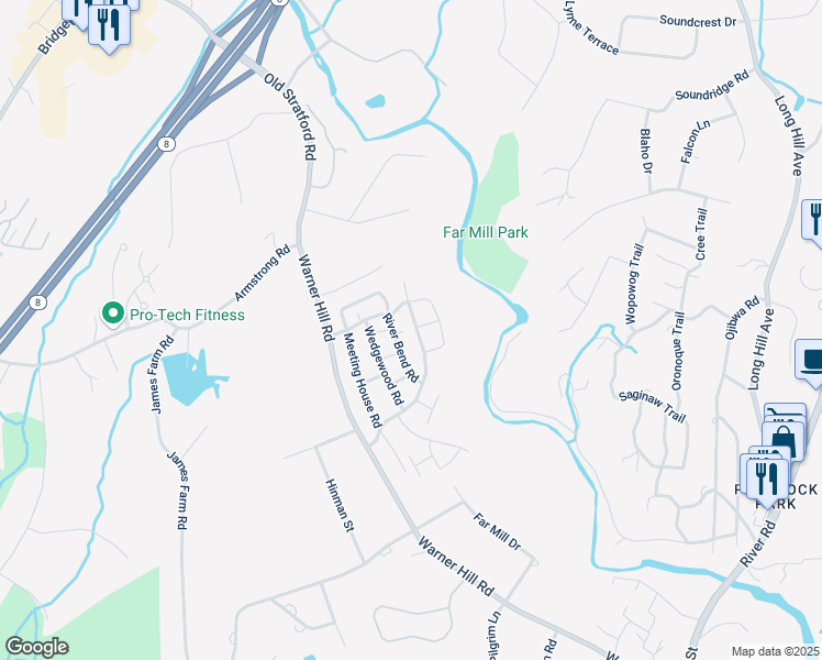 map of restaurants, bars, coffee shops, grocery stores, and more near 109 Fiddler Green Road in Stratford