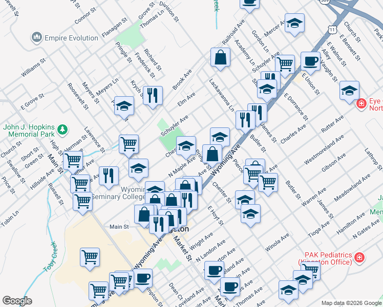 map of restaurants, bars, coffee shops, grocery stores, and more near 78 Pringle St in Kingston