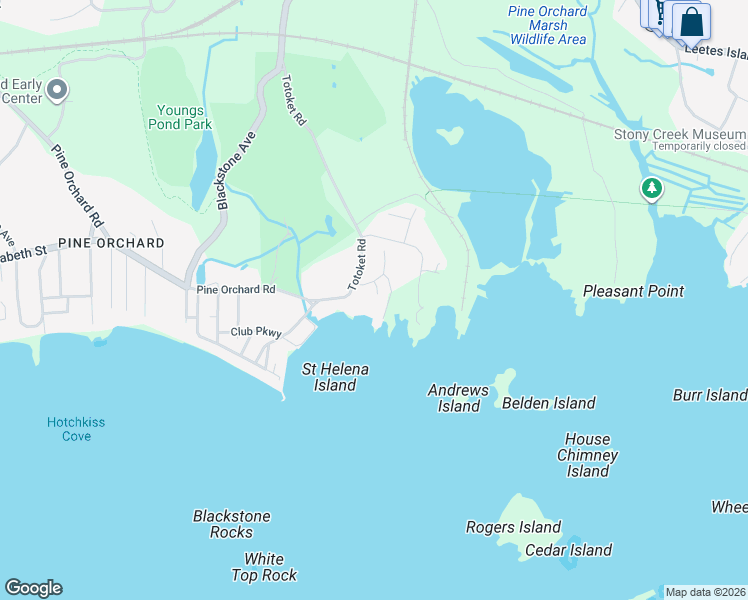 map of restaurants, bars, coffee shops, grocery stores, and more near 19 Thimble Farms Road in Branford