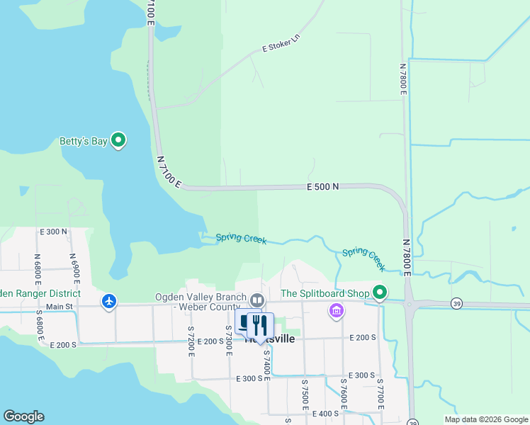 map of restaurants, bars, coffee shops, grocery stores, and more near 7400 East 500 North in Huntsville