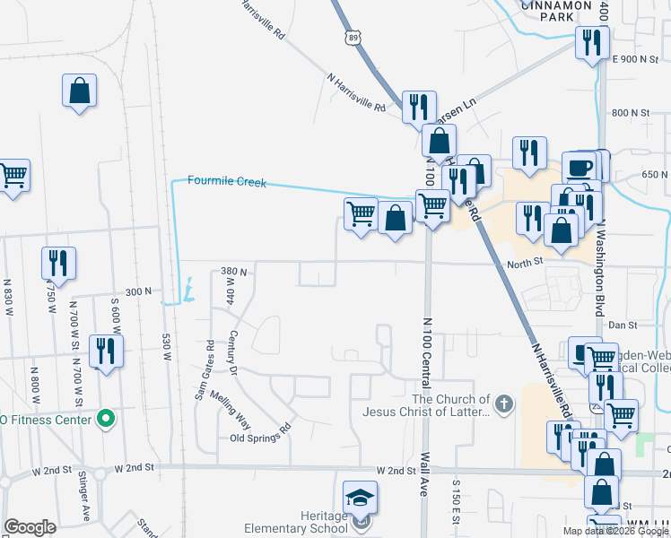map of restaurants, bars, coffee shops, grocery stores, and more near 371 Broadmoor Avenue in Ogden