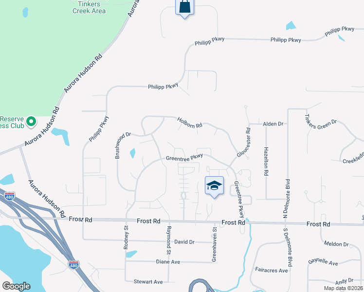 map of restaurants, bars, coffee shops, grocery stores, and more near 769 Antler Trail in Streetsboro