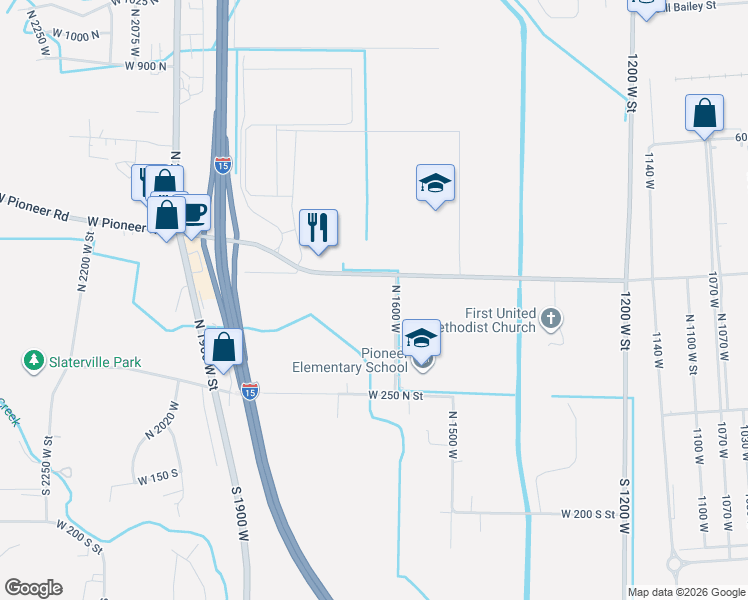 map of restaurants, bars, coffee shops, grocery stores, and more near 371 North 1600 West in Ogden