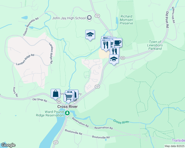 map of restaurants, bars, coffee shops, grocery stores, and more near 106 Locust Ridge in Cross River