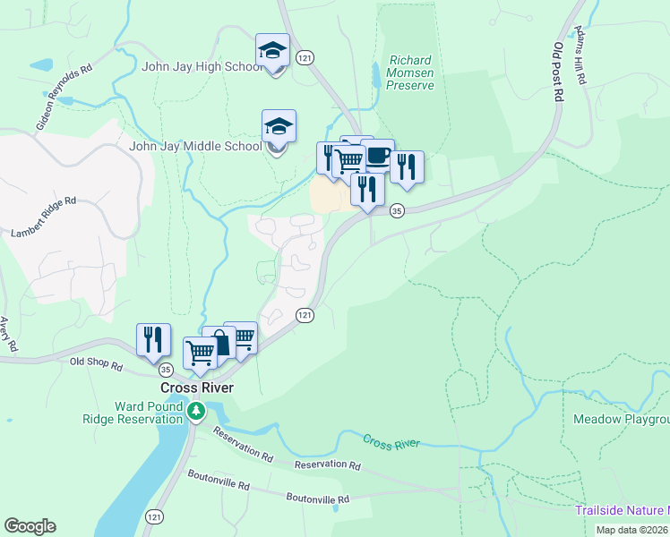 map of restaurants, bars, coffee shops, grocery stores, and more near 5 Mark Mead Road in Cross River