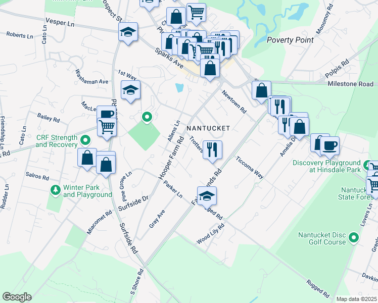 map of restaurants, bars, coffee shops, grocery stores, and more near 6 Hull Lane in Nantucket
