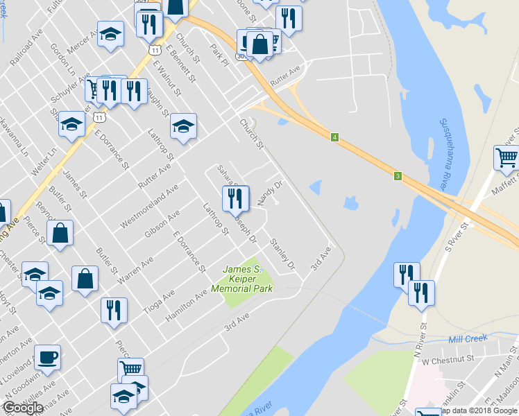 map of restaurants, bars, coffee shops, grocery stores, and more near 845 Milford Drive in Kingston