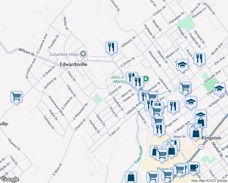 map of restaurants, bars, coffee shops, grocery stores, and more near 86 Church St in Edwardsville