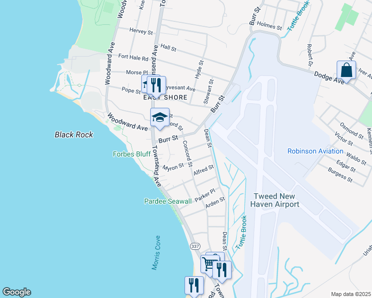 map of restaurants, bars, coffee shops, grocery stores, and more near 330 Concord Street in East Haven