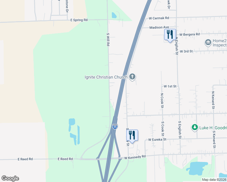 map of restaurants, bars, coffee shops, grocery stores, and more near 197 South Will Road in Braidwood