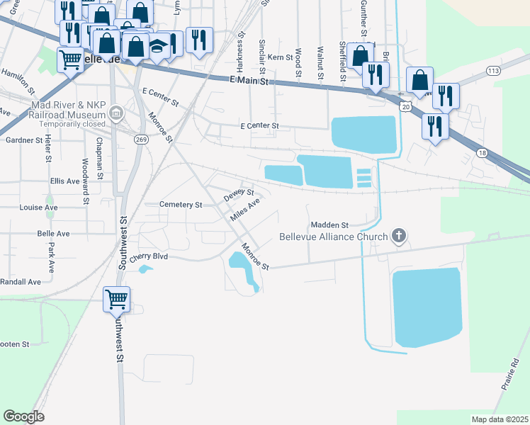 map of restaurants, bars, coffee shops, grocery stores, and more near 133 Hobson Street in Bellevue