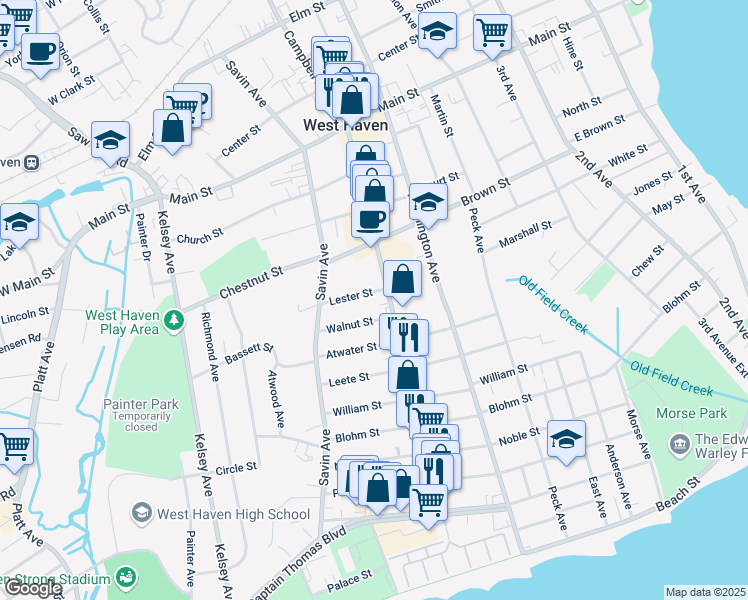 map of restaurants, bars, coffee shops, grocery stores, and more near 294 Campbell Avenue in West Haven