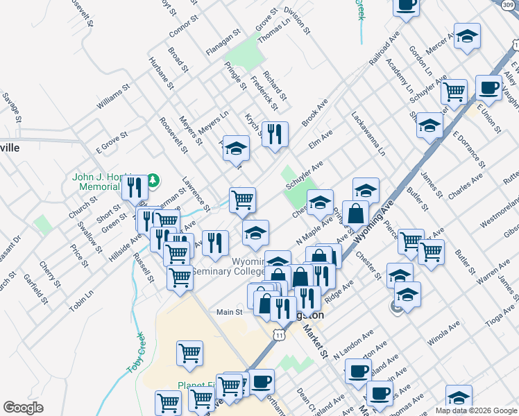 map of restaurants, bars, coffee shops, grocery stores, and more near 239 Schuyler Avenue in Kingston