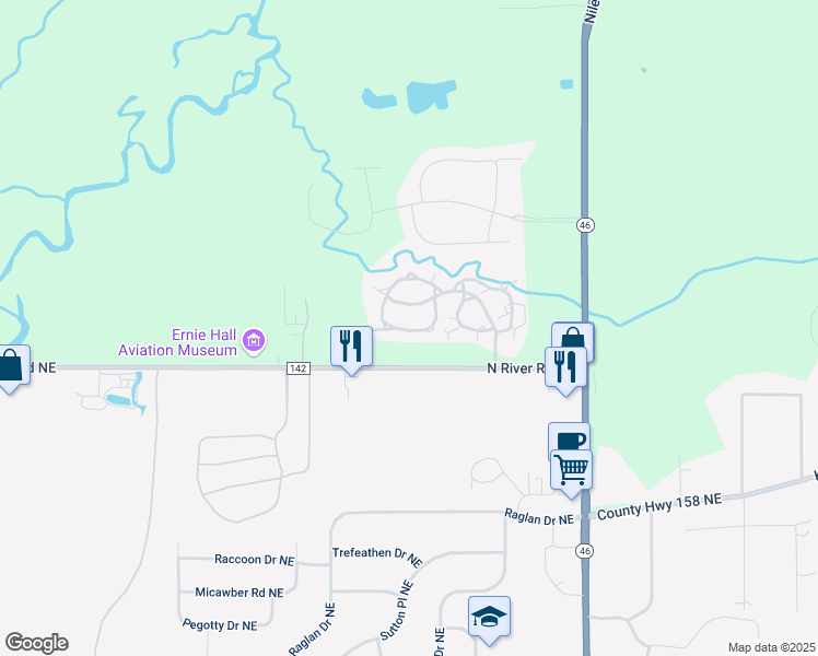 map of restaurants, bars, coffee shops, grocery stores, and more near 293 South Linden Court in Warren