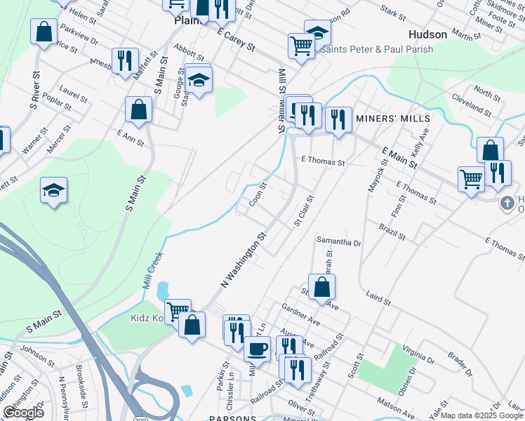 map of restaurants, bars, coffee shops, grocery stores, and more near 24 West Beatty Street in Wilkes-Barre