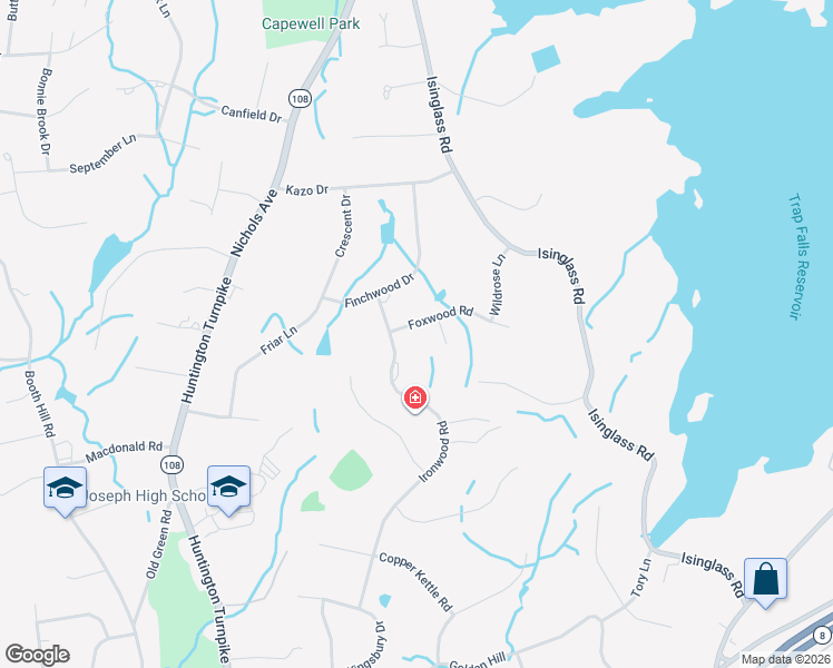 map of restaurants, bars, coffee shops, grocery stores, and more near 19 Ironwood Road in Trumbull