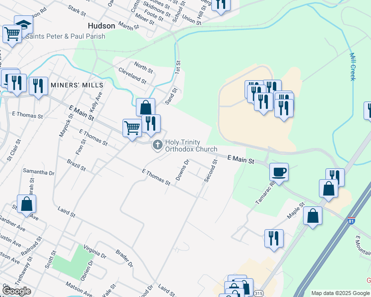 map of restaurants, bars, coffee shops, grocery stores, and more near 459 East Main Street in Wilkes-Barre Township