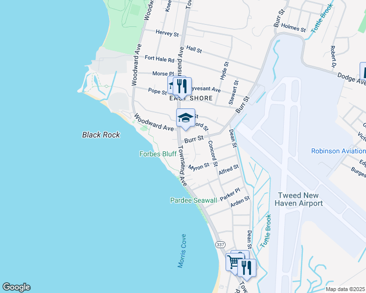 map of restaurants, bars, coffee shops, grocery stores, and more near 364 Townsend Avenue in New Haven