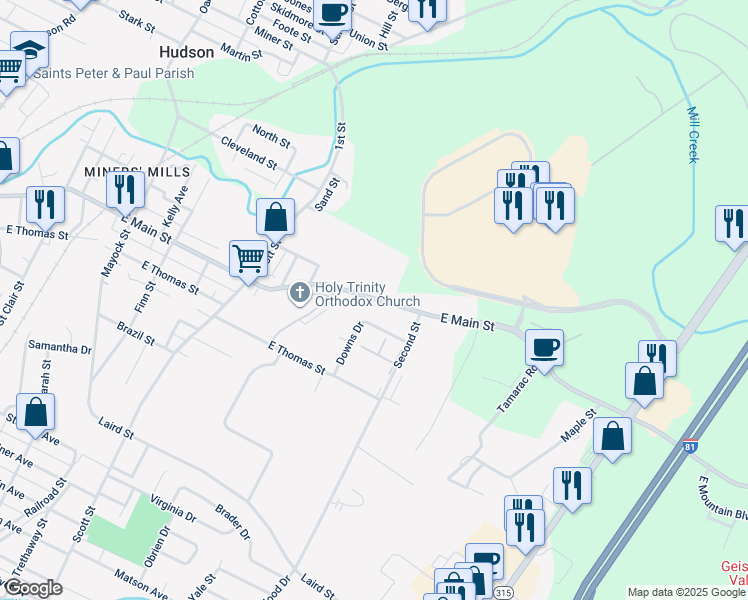 map of restaurants, bars, coffee shops, grocery stores, and more near 477 Fox Hill Road in Wilkes-Barre