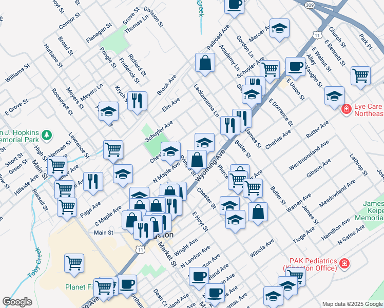 map of restaurants, bars, coffee shops, grocery stores, and more near 379 N Maple Ave in Kingston