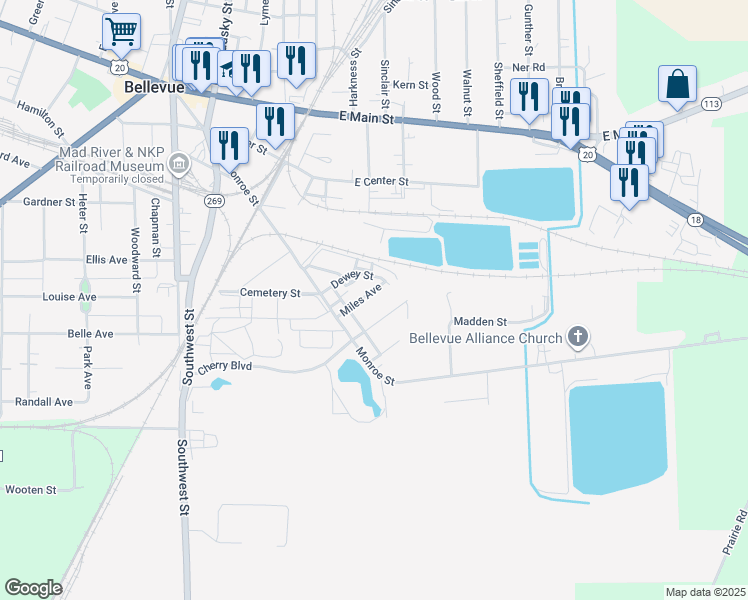 map of restaurants, bars, coffee shops, grocery stores, and more near 133 Hobson Street in Bellevue