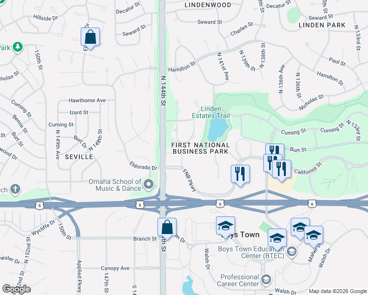 map of restaurants, bars, coffee shops, grocery stores, and more near 817 North 143rd Plaza in Omaha