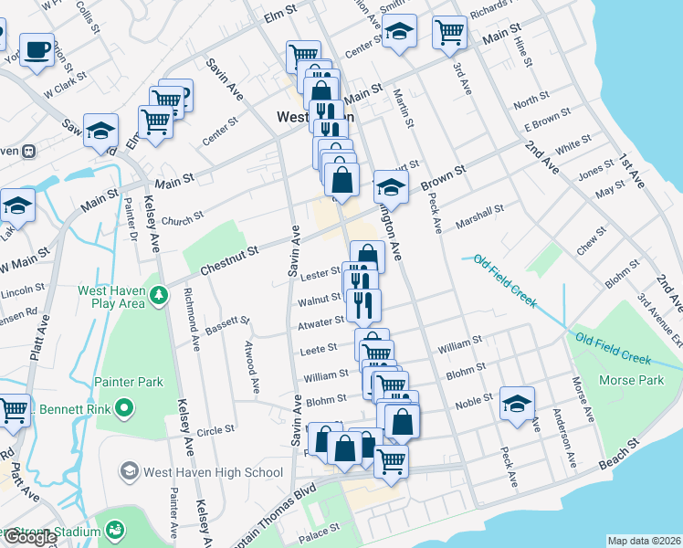 map of restaurants, bars, coffee shops, grocery stores, and more near 294 Campbell Avenue in West Haven