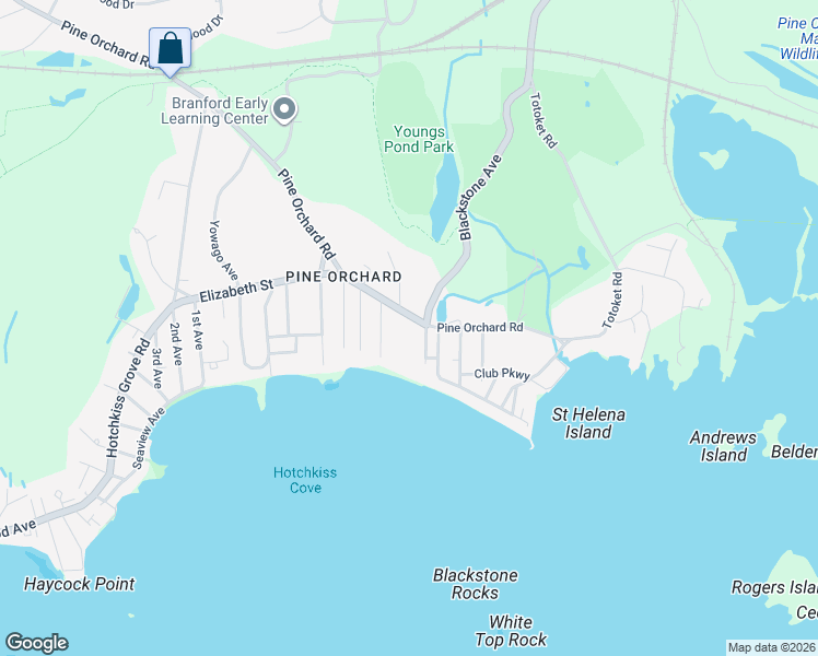 map of restaurants, bars, coffee shops, grocery stores, and more near 265 Pine Orchard Road in Branford