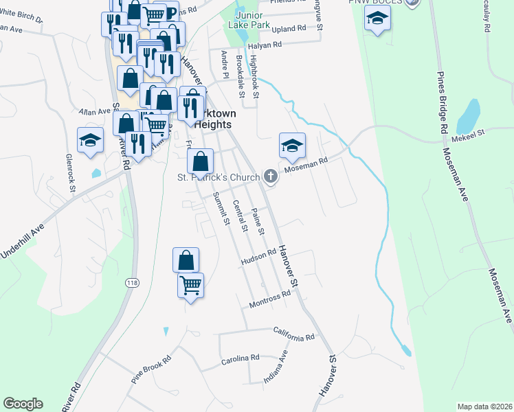 map of restaurants, bars, coffee shops, grocery stores, and more near 169 Virginia Road in Yorktown Heights
