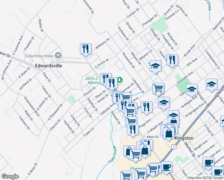 map of restaurants, bars, coffee shops, grocery stores, and more near 4 Green St in Edwardsville