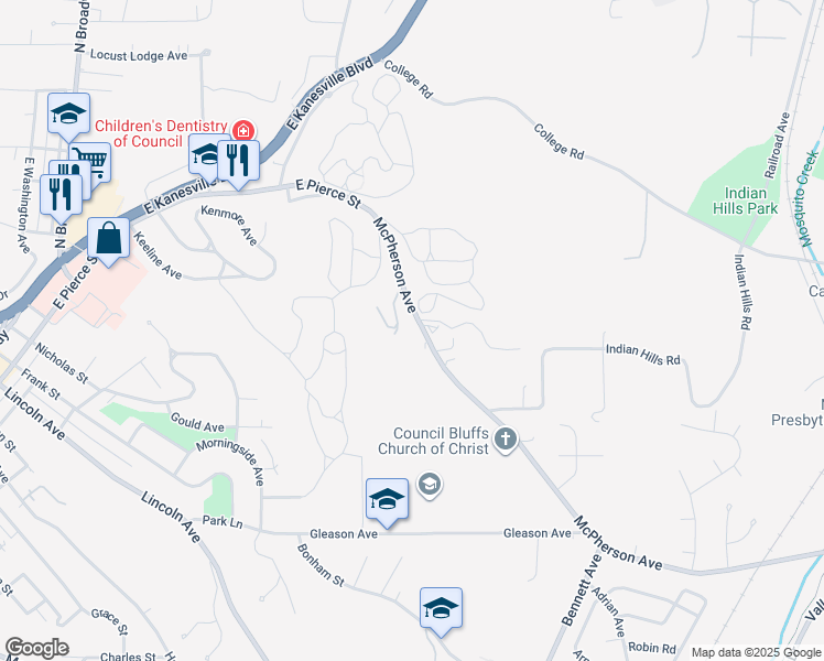 map of restaurants, bars, coffee shops, grocery stores, and more near 1405 McPherson Avenue in Council Bluffs