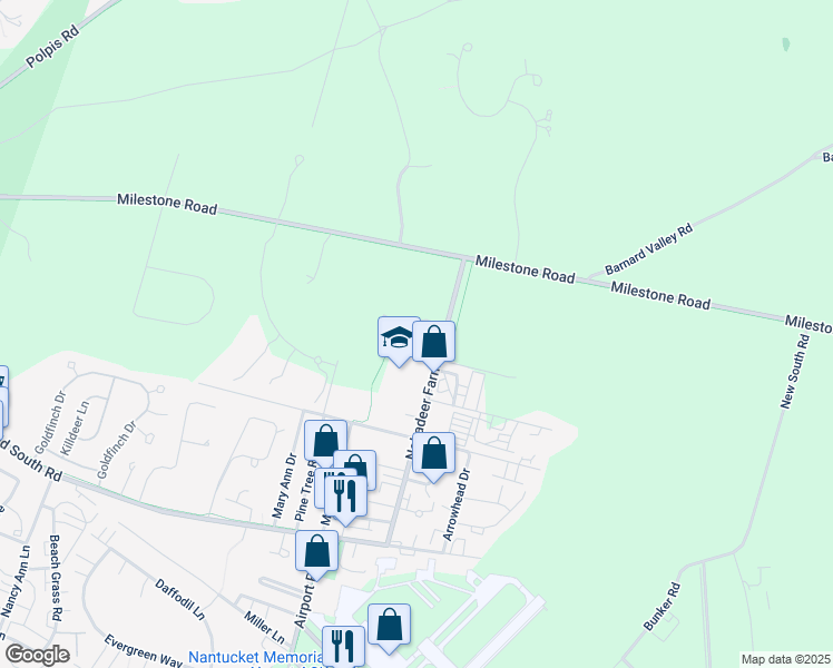 map of restaurants, bars, coffee shops, grocery stores, and more near Nobadeer Farm Road Bike Path in Nantucket
