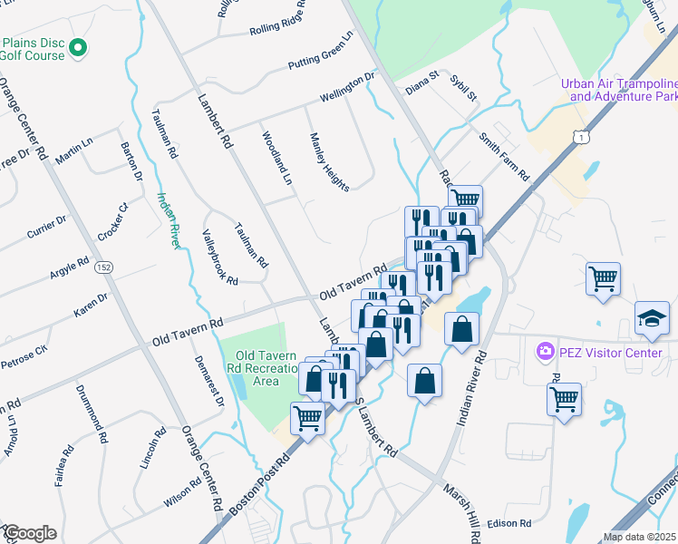 map of restaurants, bars, coffee shops, grocery stores, and more near 71 Old Tavern Road in Orange