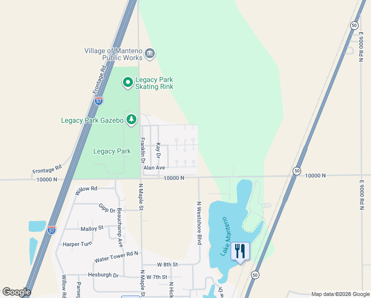 map of restaurants, bars, coffee shops, grocery stores, and more near 131 Nicole Court in Manteno