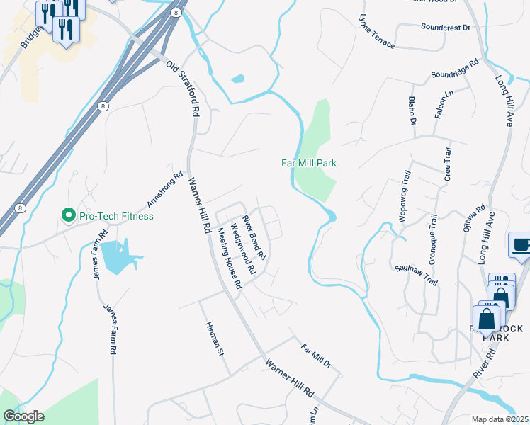map of restaurants, bars, coffee shops, grocery stores, and more near 109 Fiddler Green Road in Stratford