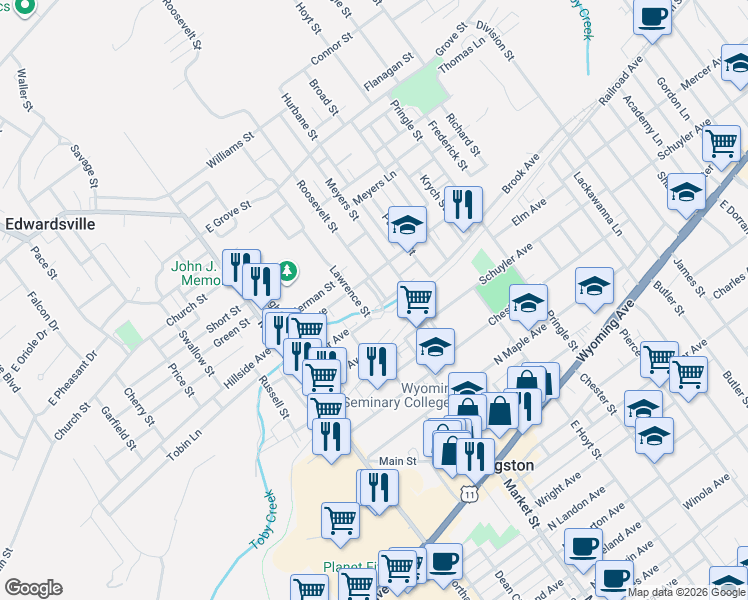 map of restaurants, bars, coffee shops, grocery stores, and more near 1 Meyers Court in Kingston