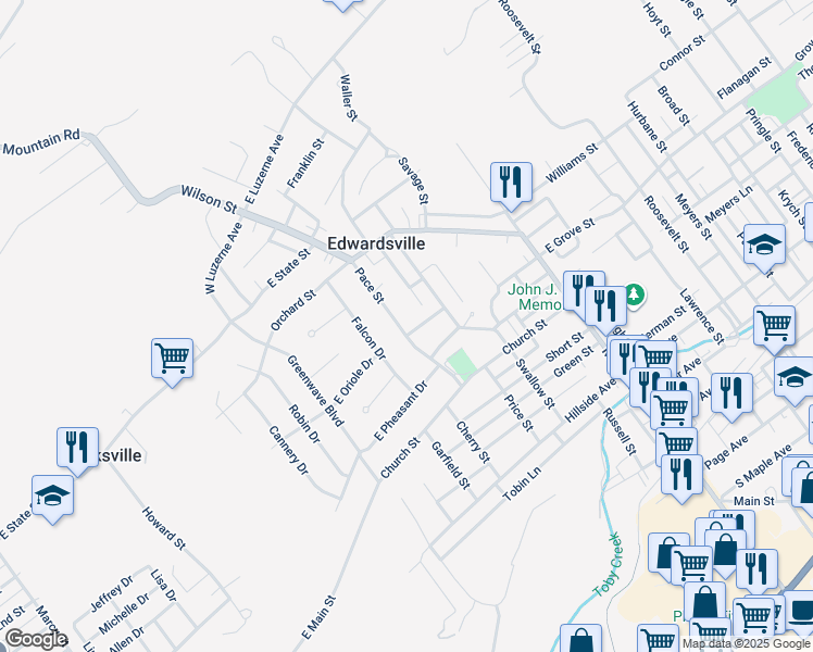 map of restaurants, bars, coffee shops, grocery stores, and more near 71 Pace Street in Larksville
