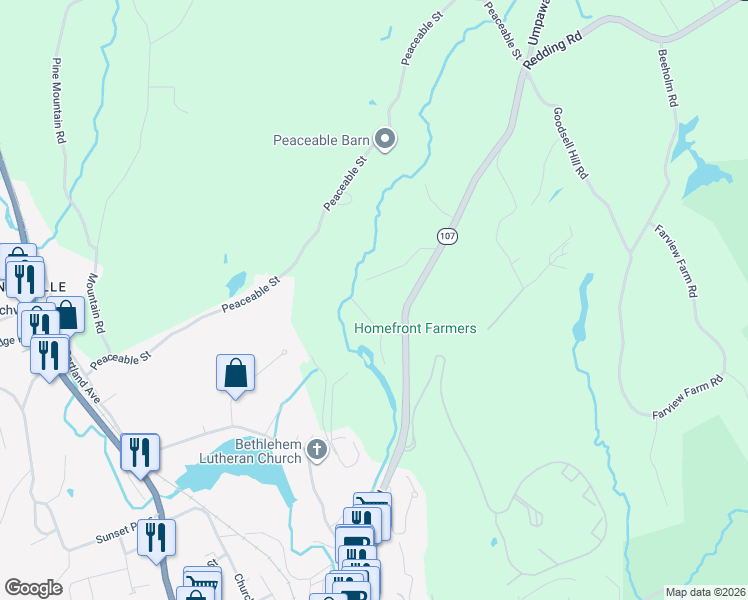 map of restaurants, bars, coffee shops, grocery stores, and more near 129 Redding Road in Redding