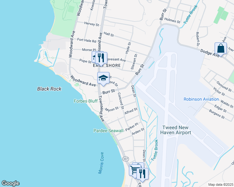 map of restaurants, bars, coffee shops, grocery stores, and more near 330 Concord Street in East Haven