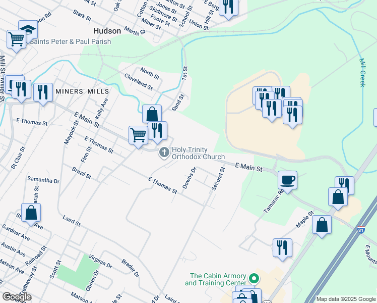 map of restaurants, bars, coffee shops, grocery stores, and more near 459 East Main Street in Wilkes-Barre