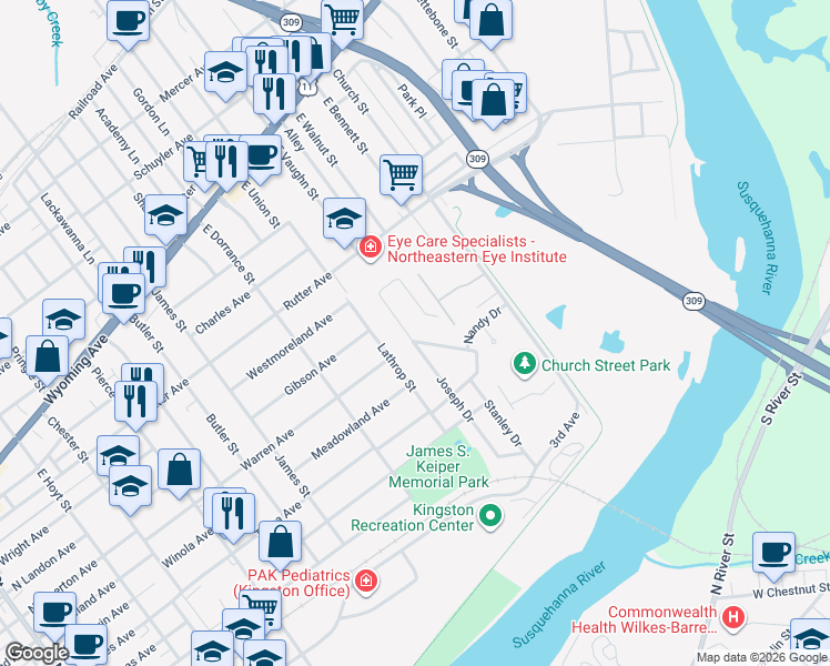 map of restaurants, bars, coffee shops, grocery stores, and more near 240-258 Joseph Drive in Kingston