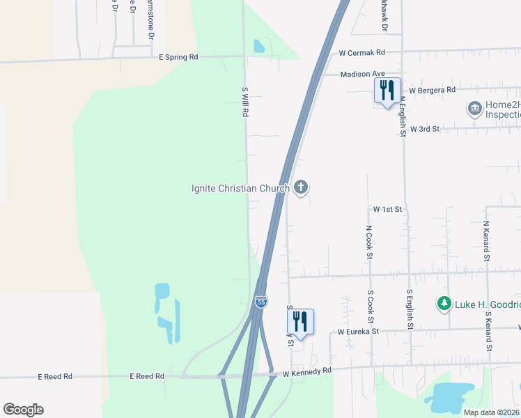 map of restaurants, bars, coffee shops, grocery stores, and more near 197 South Will Road in Braidwood