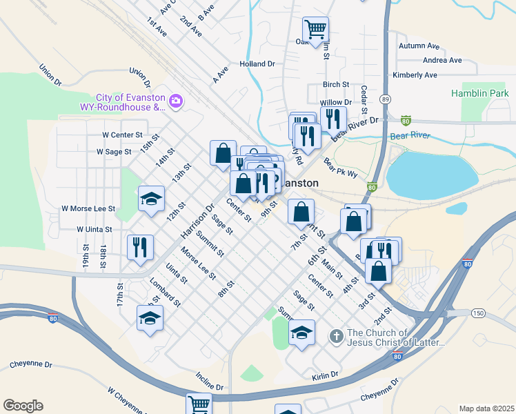 map of restaurants, bars, coffee shops, grocery stores, and more near in Evanston